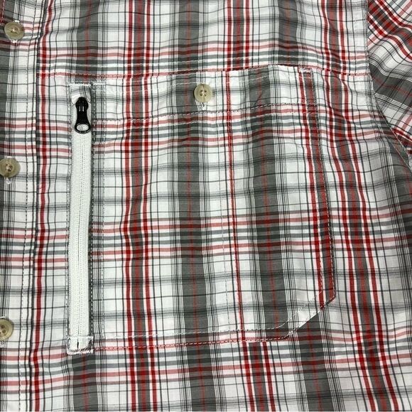 L.L. Bean Grey Red Plaid Nylon Blend Outdoor Hiking Short Sleeve Button Shirt - Picture 5 of 9
